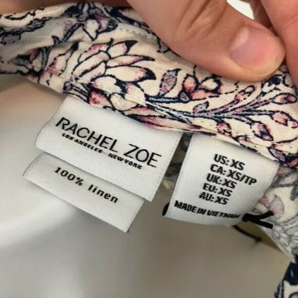 NEW RACHEL ZOE Cream Pink Floral 100% Peplum Cropped Short Sleeve Button Down - Picture 5 of 7